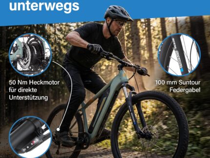 Fischer E-Bike MTB Montis 2.2 Active Elektrofahrrad für Damen und Herren, RH 43, Heckmotor 50 Nm, 48 V Akku