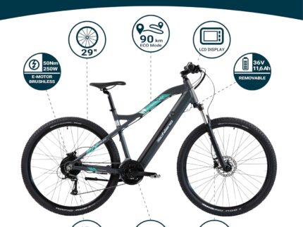 F.lli Schiano E-Mercury, E Bike Mountainbike, 29 Zoll, 36V 20Ah (720Wh) Abnehmbarer Akku, Motor 250W 55Nm, MTB Ebike für Herren/Damen